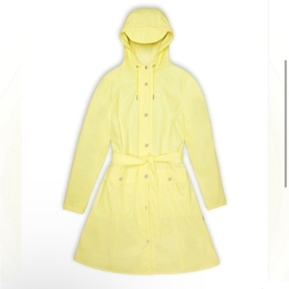 NWT Rains Curve Jacket straw yellow Size XS - belted and hood raincoat